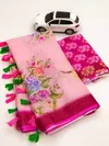 MG 226 Linen With Gold Jari Patta Printed Fancy Saree Wholesale Market In Surat
